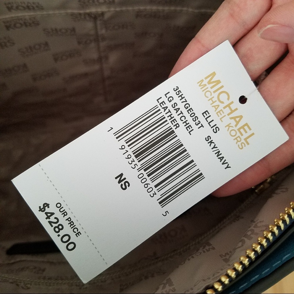 NWT MICHAEL KORS LARGE ELLIS SKY NAVY SATCHEL BAG - Picture 7 of 8